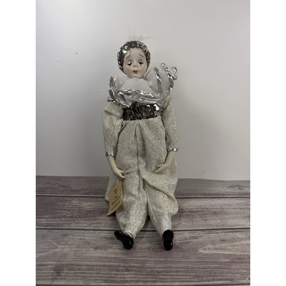 Vintage Capodimonte Deza Porcella Doll Jester Clown 16" Italy‎ w/ Display